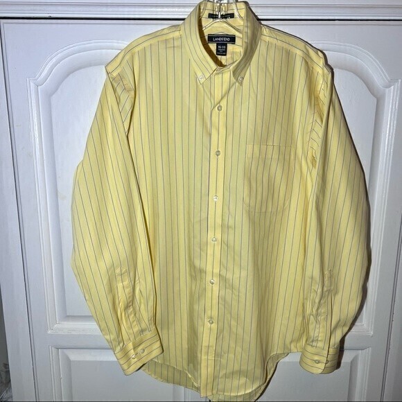 Land’s End Men’s Button Down Shirt 100% Cotton, Size 15-33 Yellow with stripes * - Picture 1 of 5